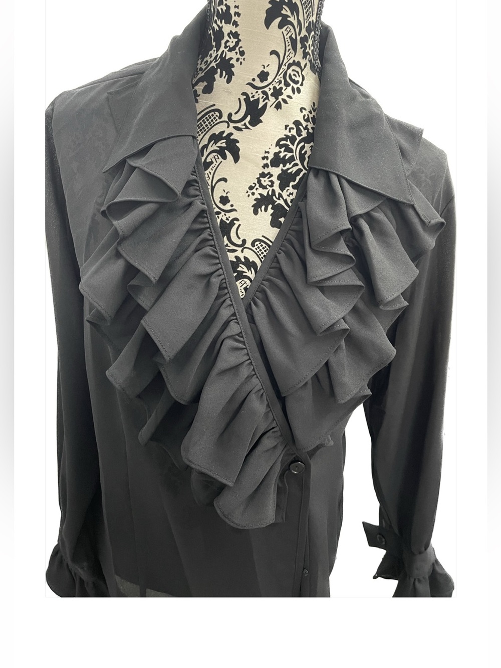 Women's Black Ruffle Long Sleeve Blouse Size L